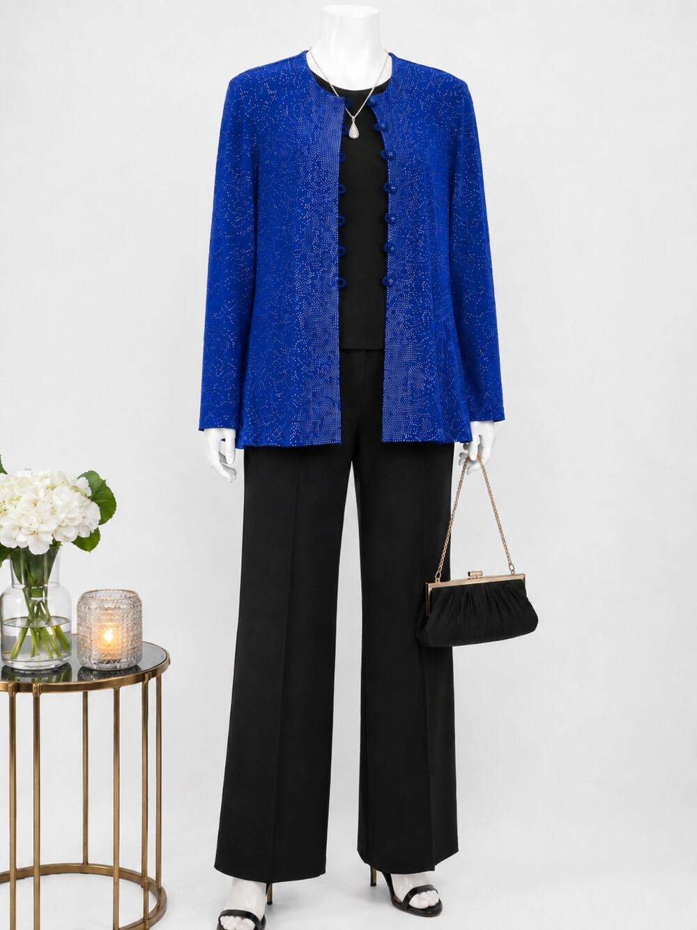 R & M Richards Karen Kwong Blue Sparkle Evening Jacket Top Formal Womens Size 10